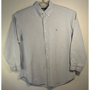 VTG Ralph Lauren Oxford Shirt Men XL 16 1/2 Blue Old Money Timeless Flesh Pony